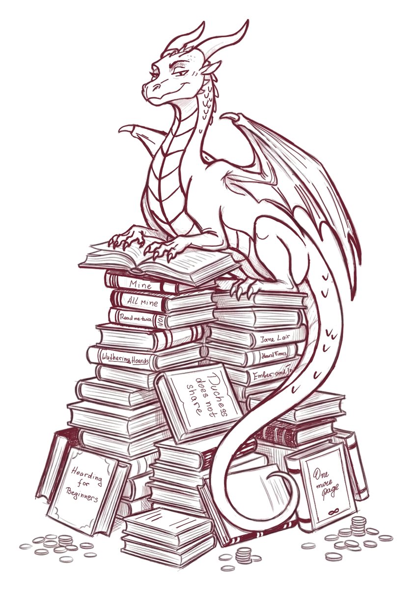 Duchess Gilda lounging smugly on a tall pile of books and coins